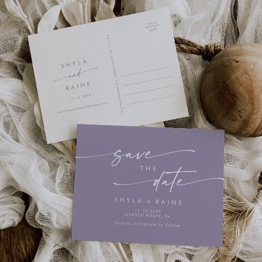 Boho Chic Lavendel Paarse Bruiloft Save the Date Uitnodiging Briefkaart