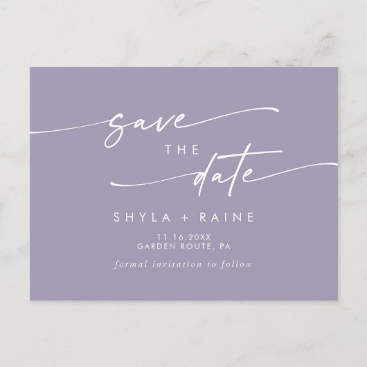 Boho Chic Lavendel Paarse Bruiloft Save the Date Uitnodiging Briefkaart (Voorkant)