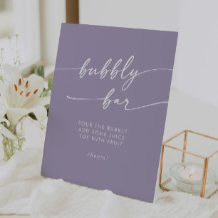 Boho Chic Lavendel Paarse Bubbly Bar bruiloft Reclamebord Met Voetstuk