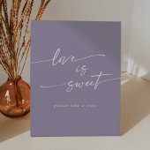 Boho Chic Lavendel Paarse Liefde Is Sweet Wedding Reclamebord Met Voetstuk