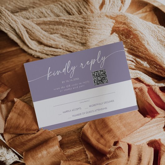 Boho Chic Lavendel Paarse Mail In en QR Code RSVP Kaartje