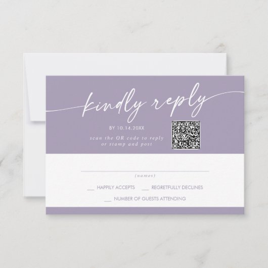 Boho Chic Lavendel Paarse Mail In en QR Code RSVP Kaartje (Voorkant)