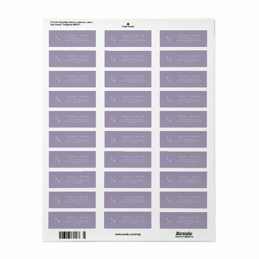 Boho Chic Lavendel Paarse Monogram Adresetiketten Etiket (Full Sheet)