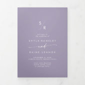 Boho Chic Lavendel Paarse Monogram Bruiloft Drieluik Programma (Cover)