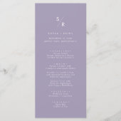 Boho Chic Lavendel Paarse Monogram Bruiloft Menu (Voorkant)