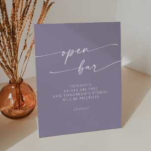 Boho Chic Lavendel Paarse Open Bar Wedding Reclamebord Met Voetstuk
