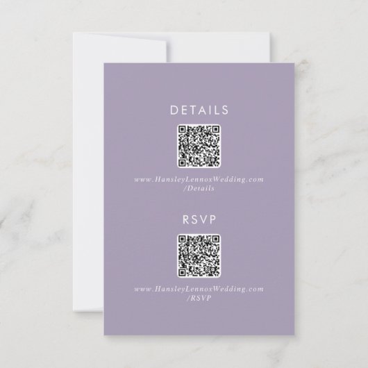 Boho Chic Lavendel Paarse QR Code Details RSVP Kaartje (Achterkant)