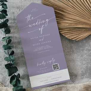 Boho chic lavendel Paarse QR code mail in bruiloft All In One Uitnodiging