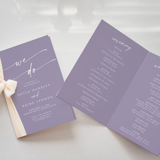 Boho chic lavendel Paarse we doen gevouwen bruilof Programma