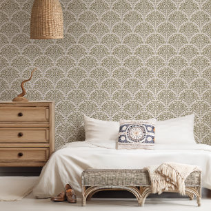 Boho Chic Leaf Scallop 2 - Asperges groen Behang