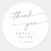 Boho chic leisteen blauw dank u bruiloft gunst ronde sticker (Voorkant)