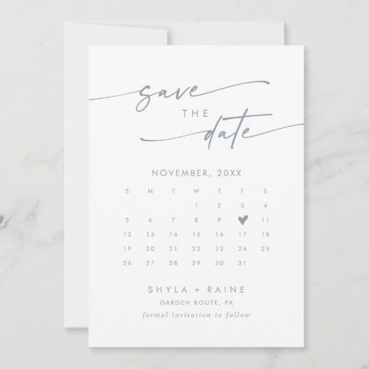 Boho chic leisteen blauw QR code fotokalender Save The Date (Voorkant)