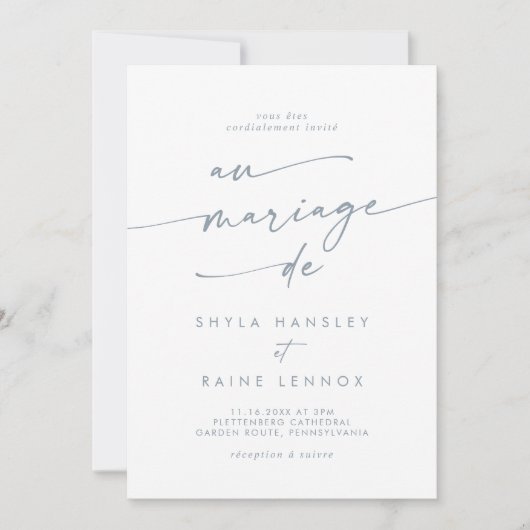 Boho chic leisteen blauw QR code Franse bruiloft Kaart (Voorkant)