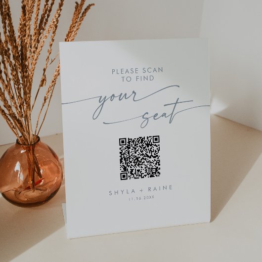 Boho chic leisteen blauw zitschema QR-code Reclamebord Met Voetstuk