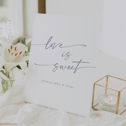 Boho Chic leisteen Blauwe Liefde Is Sweet Wedding Reclamebord Met Voetstuk