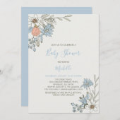 Boho chic lente blauwe bloem Baby Shower Kaart (Voorkant / Achterkant)