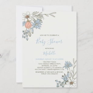 Boho chic Lente Blauwe Bloemige Baby Shower Kaart