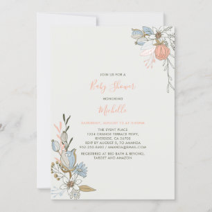 Boho chic lente koralen roze bloem baby shower kaart