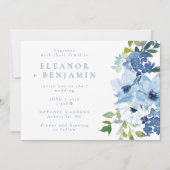 Boho Chic Light Blue Waterverf Floral Wedding Kaart (Voorkant)