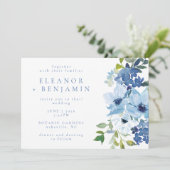 Boho Chic Light Blue Waterverf Floral Wedding Kaart (Staand voorkant)