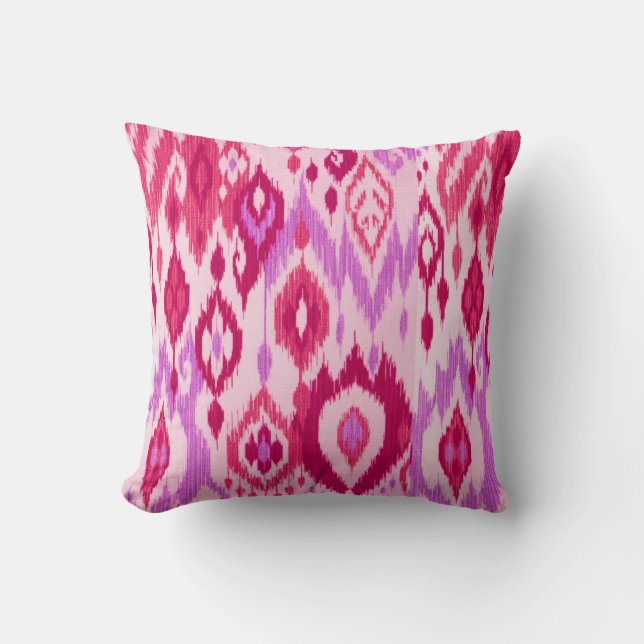 Boho Chic lila orchidee roze Ikat Tribal Tapestry Kussen (Voorkant)
