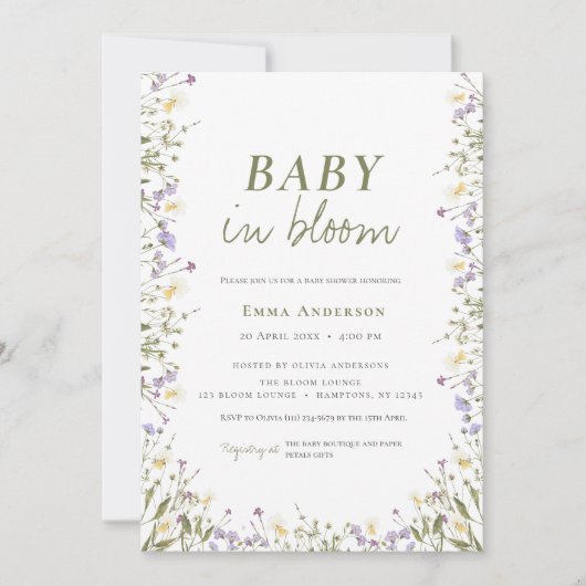 Boho Chic Little Wildflower Baby shower Kaart (Voorkant)