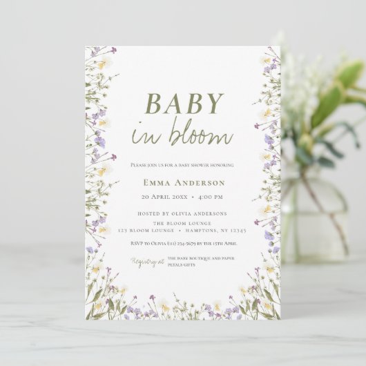 Boho Chic Little Wildflower Baby shower Kaart (Staand voorkant)
