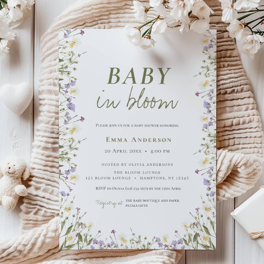 Boho Chic Little Wildflower Baby shower Kaart