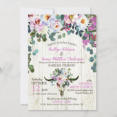 Boho Chic Longhorn Koe schedel bloemenbruiloft Kaart (Voorkant)
