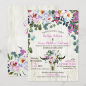 Boho Chic Longhorn Koe schedel bloemenbruiloft Kaart (Voorkant / Achterkant)