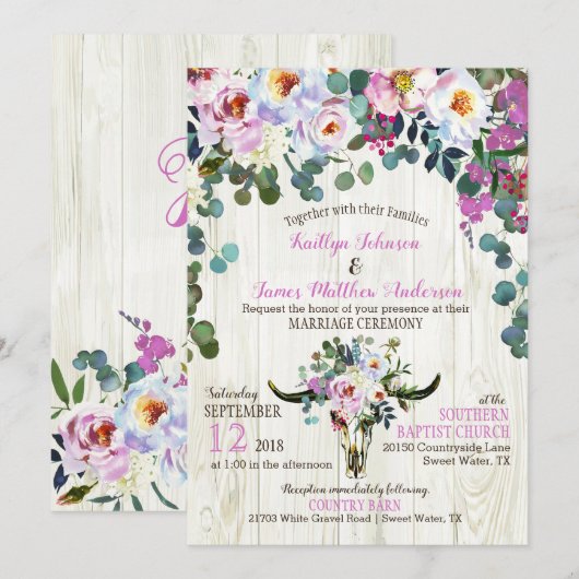 Boho Chic Longhorn Koe schedel bloemenbruiloft Kaart (Voorkant / Achterkant)