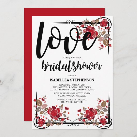 Boho Chic Love and Rozen Bridal Shower Invitation Kaart (Voorkant / Achterkant)