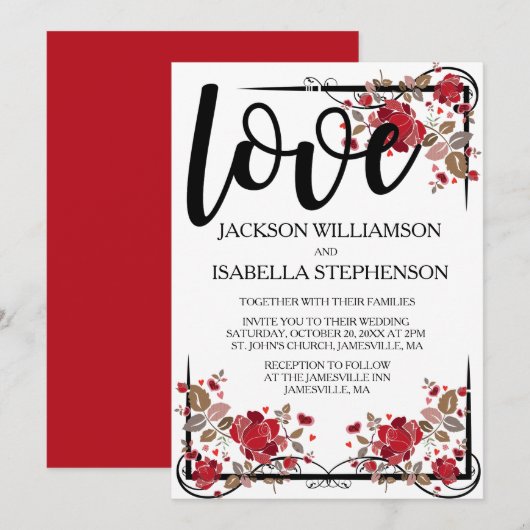 Boho Chic Love and Rozen Wedding Invitation Kaart (Voorkant / Achterkant)