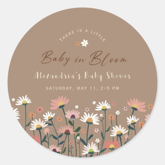 Boho Chic Madeliefje Baby in Bloom Shower Sticker (Voorkant)