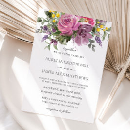 Boho Chic Magenta Roze Paarse Mauve Bloemenbruilof Kaart