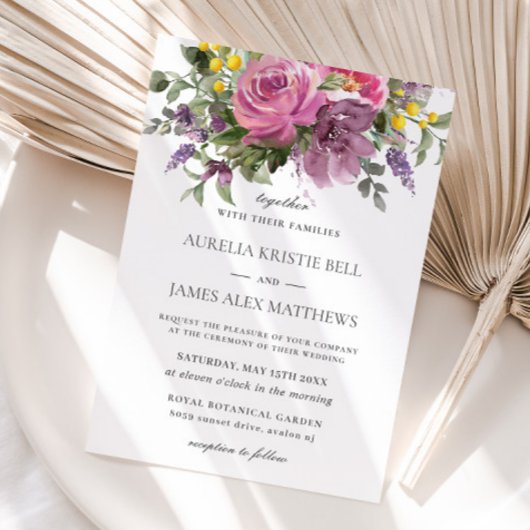 Boho Chic Magenta Roze Paarse Mauve Bloemenbruilof Kaart
