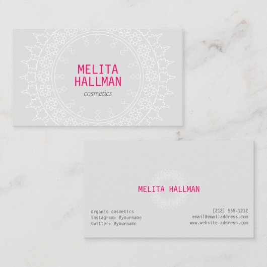 Boho Chic Mandala grijs/roze Visitekaartje (Voorkant / Achterkant)