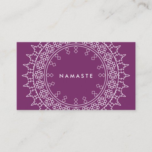 Boho Chic Mandala Namaste Yoga Paarse Visitekaartje (Voorkant)