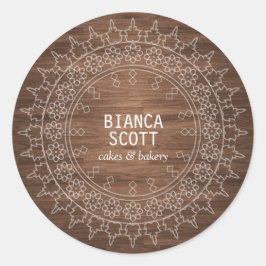 Boho Chic Mandala op Donker Hout Ronde Sticker