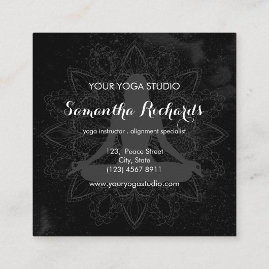 Boho Chic Mandala Trendy Celestial Black White Vierkante Visitekaartje (Achterkant)