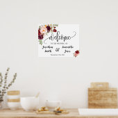 Boho chic marsala bloemen trouwelcome bord poster (Keuken)