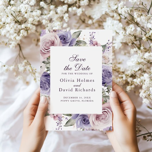 Boho Chic Mauve en Lila Rozen Save the Date Kaart