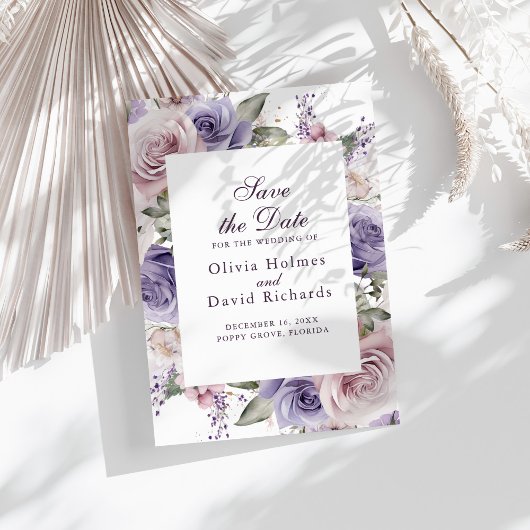 Boho Chic Mauve en Lila Rozen Save the Date Kaart