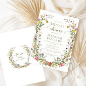 Boho Chic Meadow Wildflower Wreath Bridal Shower Kaart