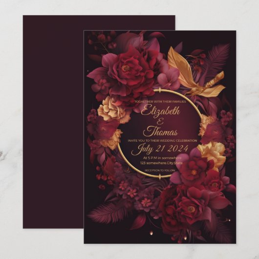 Boho chic met Bourgogne en Gold-thema. Kaart (Voorkant / Achterkant)