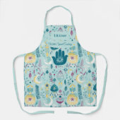 Boho Chic met Hamsa Hand- en Bloemaccenten Blauwgr Schort (Voorkant)