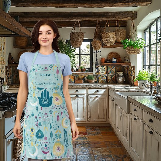 Boho Chic met Hamsa Hand en Bloemaccenten Teal Schort
