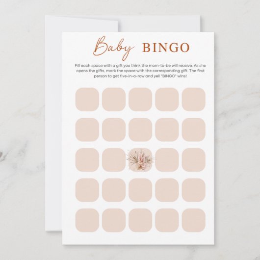 Boho Chic Minimalistische Baby Shower Bingo kaart (Voorkant)