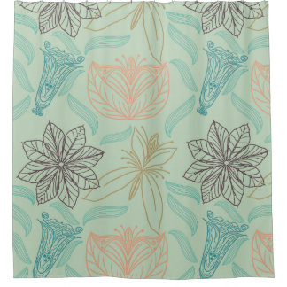 Boho-Chic Mint Floral Blossom Pattern Douchegordijn