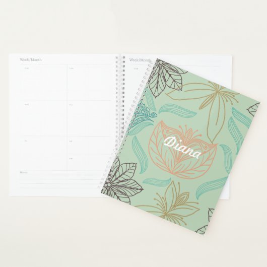 Boho-Chic Mint Floral Blossom Pattern Planner (Display)